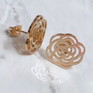 Chanel Style Camellia Flower Earrings